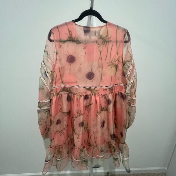 Coral Floral Sheer Dress- CYNTHIA ROWLEY ORGANZA DRESS - Picture 4 of 4